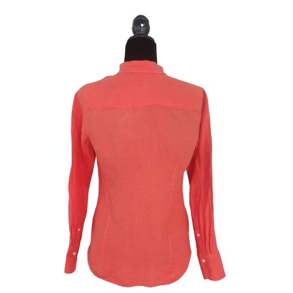 J Crew Baird McNutt 100% Linen Button Up Shirt Size 6 In Coral Orange - Picture 3 of 6